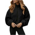 thumbnail image 2 of Otntypg Winter Fuzzy Coats for Women Casual Sherpa Fleece Long Sleeve Full Zip up Stand Collar Jackets Trendy Oversized 2025 Thick Warm Outwear Tops with Pockets Black XL, 2 of 10