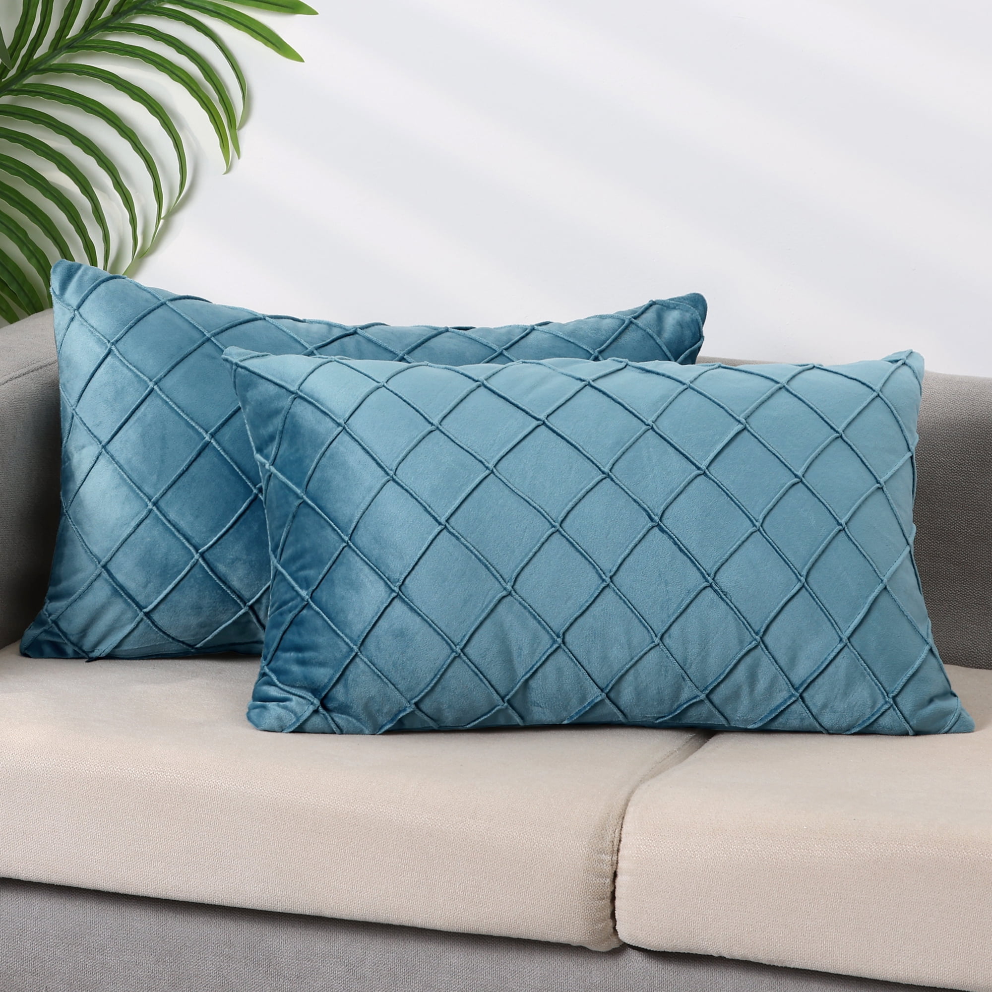 Unique Bargains 4Pcs Velvet Geometric Textured Pillow Covers Home Decor Cushion Covers Blue 12" x 20"/18" x 18"