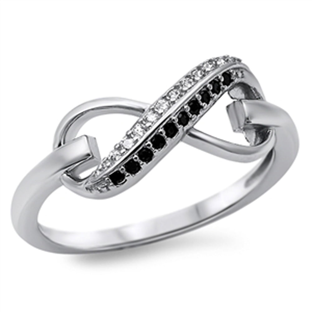 CHOOSE YOUR COLOR Infinity Love White Black CZ Promise Ring .925 Sterling Silver Band Female Size 10