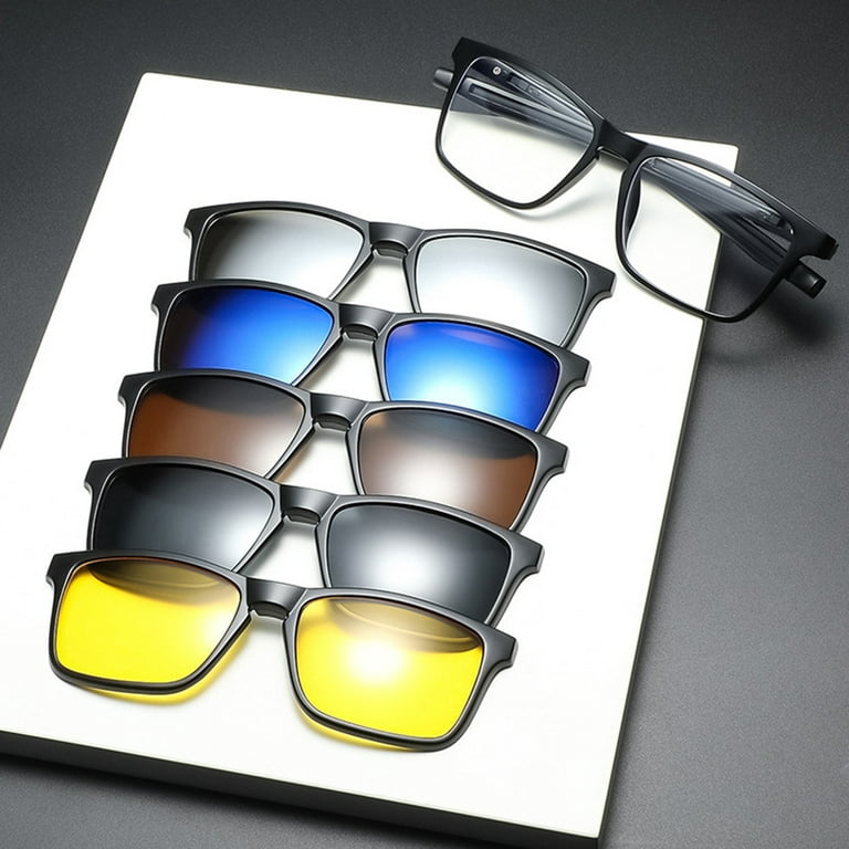 5 in 1 Magnetic Clip-on Polarized Sunglasses Men Women Round Glasses Frame  New