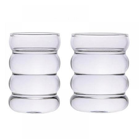 

Glass Cup 2 Pcs Clear Vintage Drinking Glasses Ripple Glassware Wave Shape Beverage Glasses Entertainment Dinnerware Glassware Beverage Cups for Water Fruit Juice Wine Beer Kitchen Bar Decor Aosijia