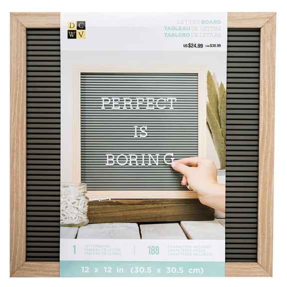 DCWV Framed Letterboard 12"X12"-Oak W/Gray Insert