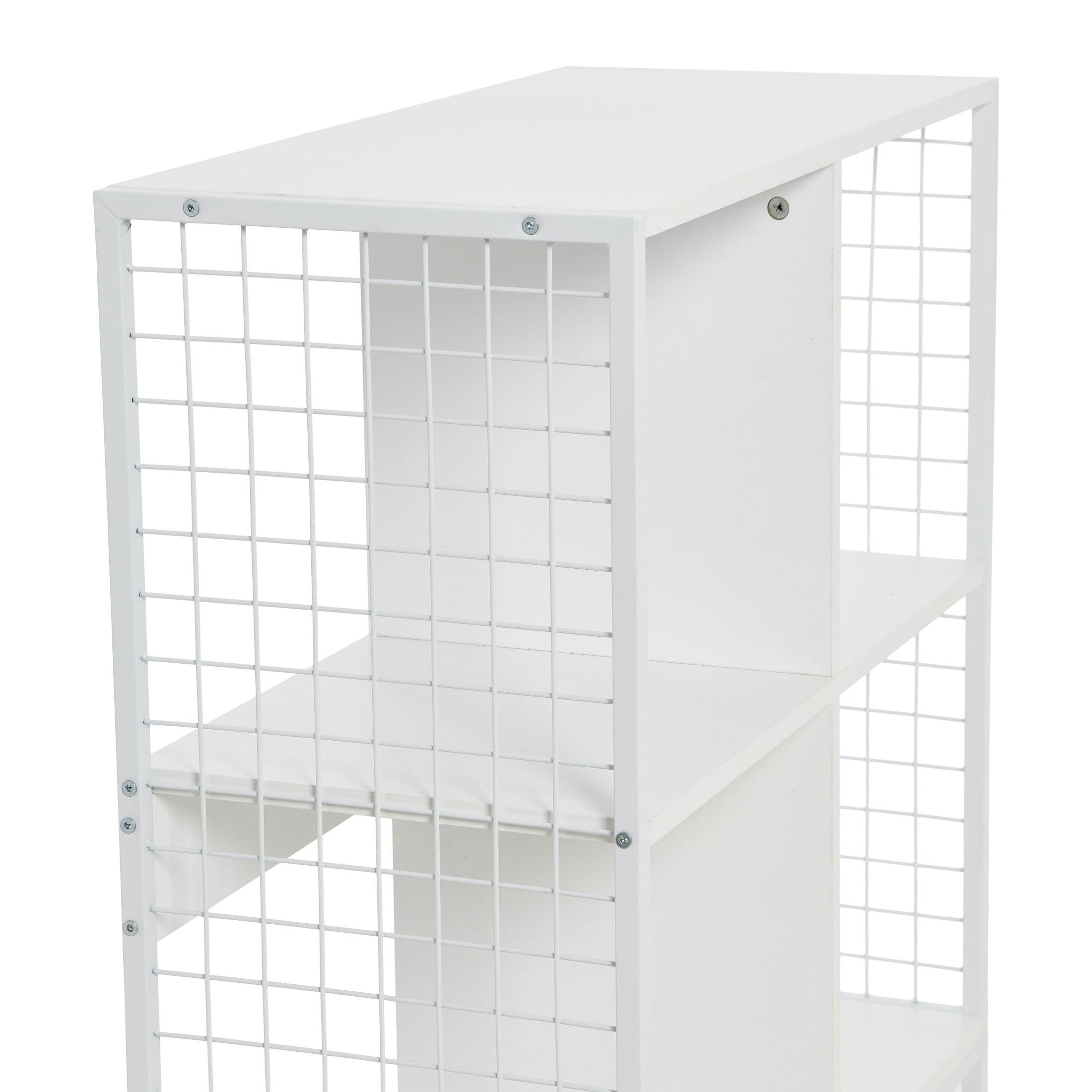 Household Essentials Trellis Open Storage Bookshelf with 4 Cube Compartments Scandinavian White and White Metal