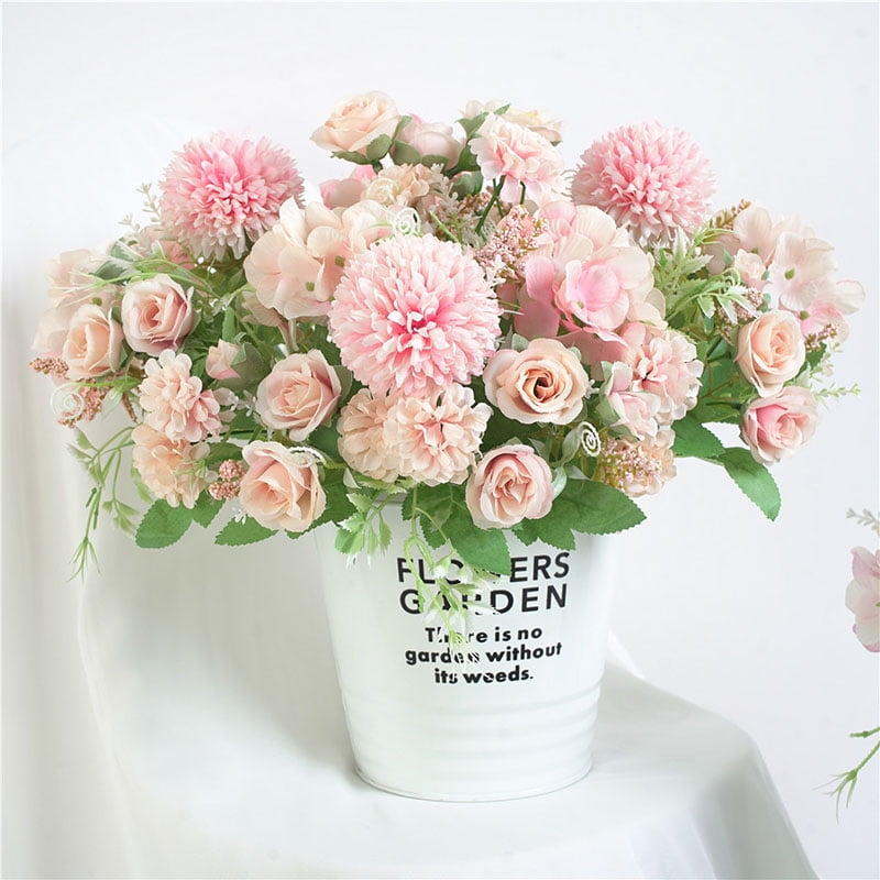 Artificial Fake Flowers Carnations Wedding Bouquet Bridal Floral Hydrangea Decor 