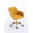 thumbnail image 5 of Modern Rolling Teddy Fabric Executive Office Chair with Adjustable Height and 360 Revolving, Swivel Accent Back Armchair with Wheels and Golden Base, Upholstered Vanity Chair, Yellow, 5 of 9