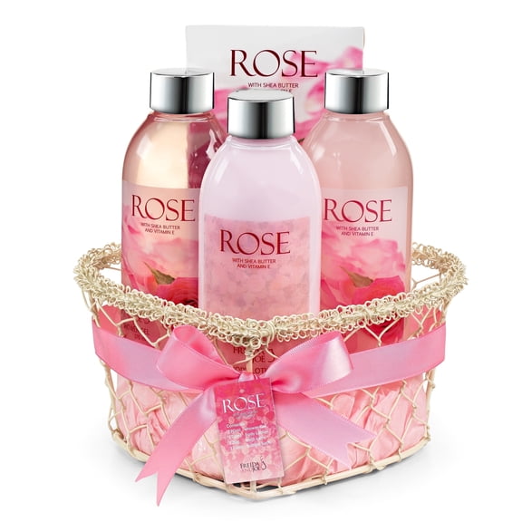 Bath and Body Gift Set for Her Pink Rose Fragrance Spa Gift Set for Her Luxury Body Care - Luxury Gift Baskets for Women Valentines Gift