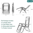 thumbnail image 4 of NiamVelo Chaises Zéro Gravité Ensemble de 2 Chaises de Patio Pliantes Chaises Longues d'Extérieur Réglables avec Oreiller et Porte-Gobelet, Brun, 4 of 8