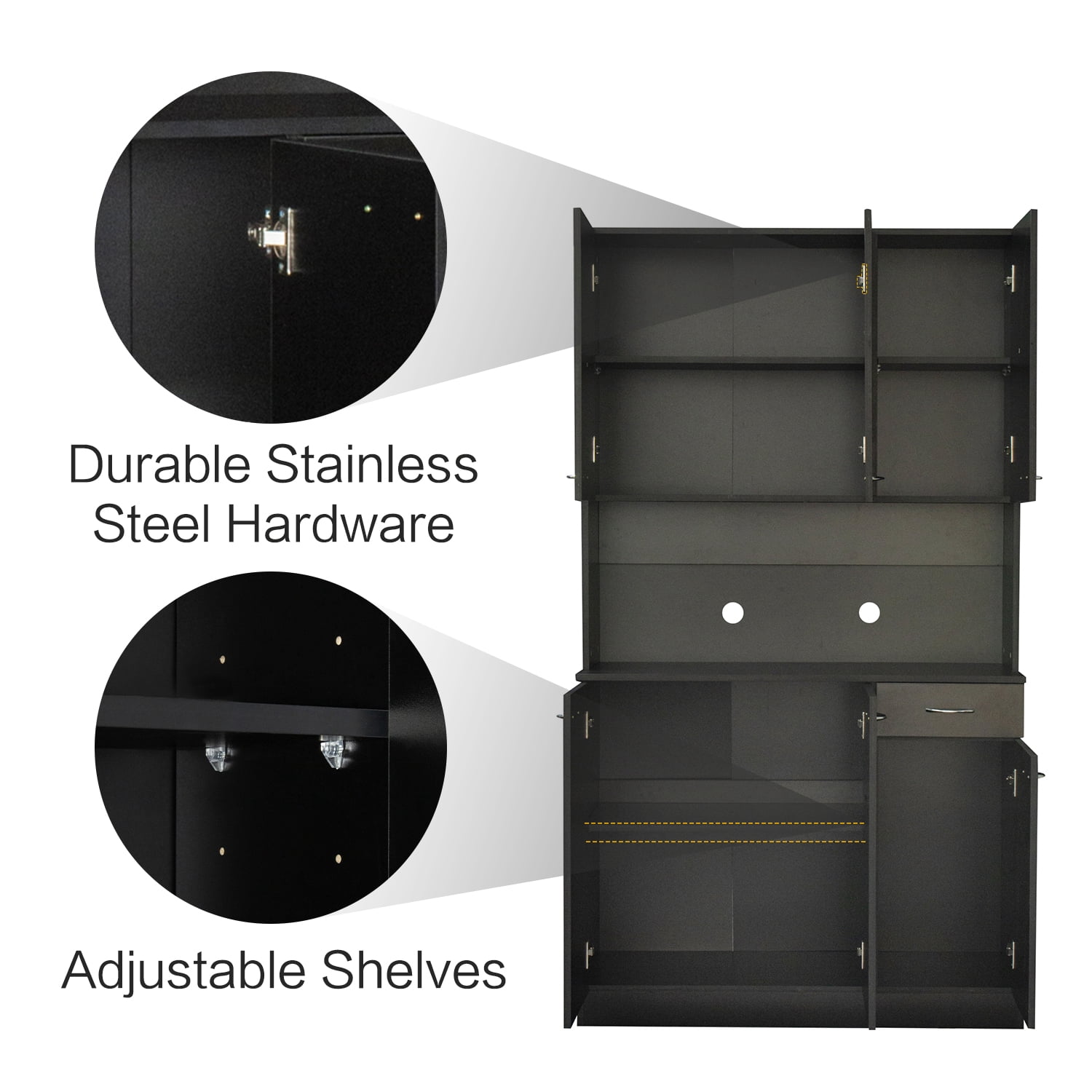 JOYSOURCE Kitchen Pantry Cabinets with 6 Doors and 3 Adjustable Shelves, 71" China Cabinet Hutch with Freestanding, Buffet Cabinet with Storage, Microwave Stand with Storage Cabinet, Black