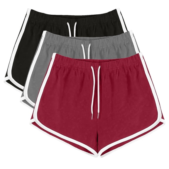 Lenpel Women's Booty Running Shorts 3 Pc Soft Comfy Elastic Waist Drawstring Yoga Lounge Shorts Athletic Workout Shorts