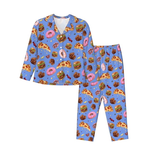 Fotbe Fastfoods Conjunto de Pijama de Manga Larga para Mujer con Estampado, Ropa de Dormir de 2 Piezas, Conjunto de Casa Suave y Cómodo con Bolsillos-Medium