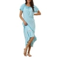 thumbnail image 1 of Noche de Victoria para Mujeres INSPIRE CHIC con Volantes, Manga Corta, Cuello con Cinta, Camisón de Pijama, Vestido de Sueño, Azul, 1 of 5