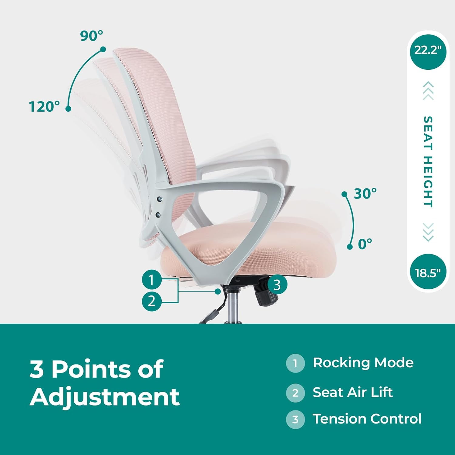Ergonomic Mesh Office Chair with Lumbar Support - Adjustable Swivel Computer Chair, Pink