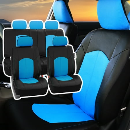 FH Group Perforated Leather Seat Covers For Auto Car Sedan SUV Van Full Set With 5 Headrest 8 Colors