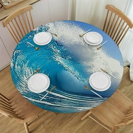 

Palnkart Wave Ocean Beach Round Tablecloth with Elastic Edge Stain-Resistant & Washable for Indoor and Outdoor Use Ideal for Restaurants Weddings Parties - Various Sizes Available 31 -35