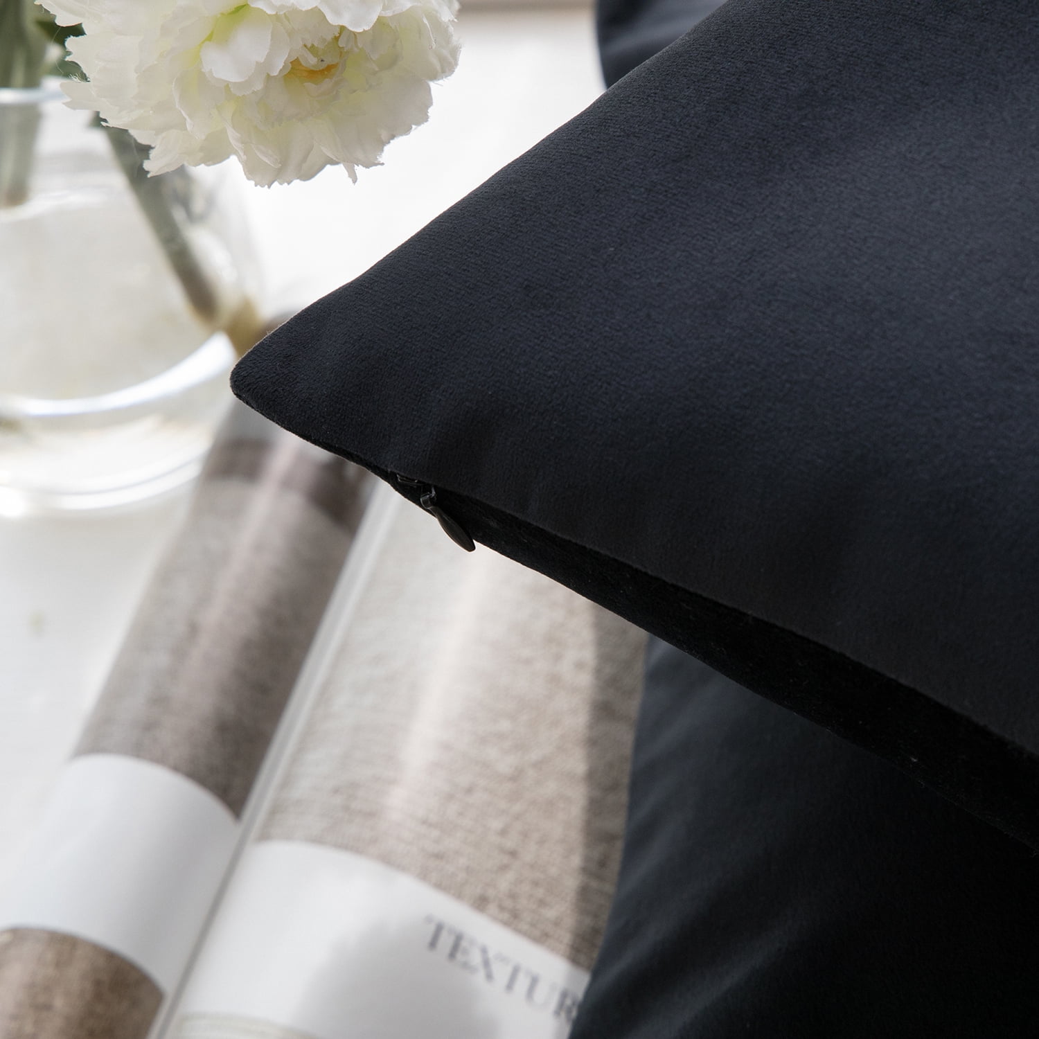 Phantoscope Soft Silky Velvet Series Decorative Throw Pillow, 18" x 18", Black, 1 Pack