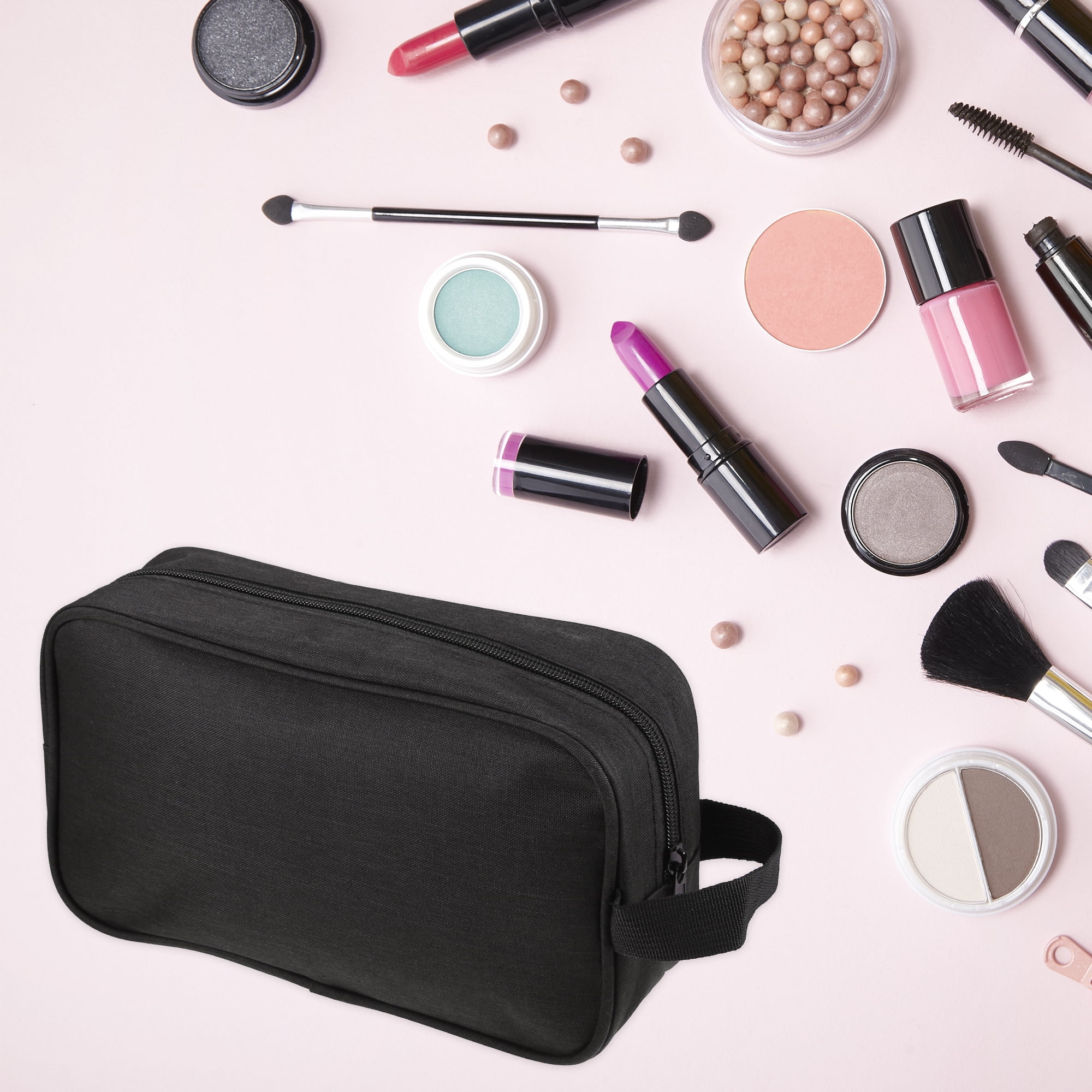 Unique Bargains 1Pc Portable Makeup Bag Toiletry Bag Cosmetic Organizer Oxford Cloth Black
