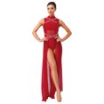 thumbnail image 1 of renvena Costumes de Danse Lyrique pour Femmes Robe Maxi Sans Manches à Col Roulé Dos Nu en Tulle Bourgogne G, 1 of 7