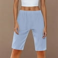 thumbnail image 5 of Plus Size Shorts Comfortable Knee-Length Shorts for Women - Cotton Linen Drawstring Lightweight Wide Leg Bermuda Pants with Pockets Light Blue M, 5 of 5
