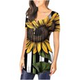 thumbnail image 5 of Itsame 4th of July Shirts Women Independence Day Short T-Shirt Sleeve American Flags Printed Short Sleeve Top, V-Neck Black, 5 of 6