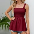 thumbnail image 4 of Mittory Women's Summer Ruffle Hem Smocked Tank Tops Sleeveless Strappy Cami Blouse Peplum Top Square Neck Babydoll Shirts, 4 of 7