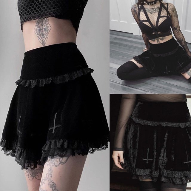 Txlixc Falda con bordado cruzado para mujer Falda elegante con ribete de encaje para mujer Txlixc Sexy