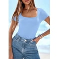thumbnail image 3 of PRETTYGARDEN Short Sleeve Shirts for Women Summer Trendy Scoop Neck Ribbed Tops Spring Casual Slim Fitted Basic Tees, 3 of 10
