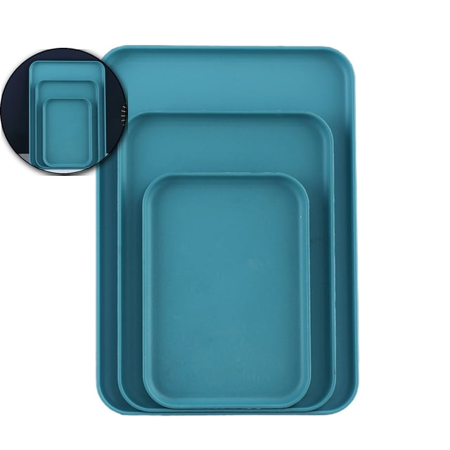 Dvruxg Set of 3 Rectangular Trays (Large, Medium & Small) – Multi-Purpose Household Serving Trays for Tea Cups, Snacks, and Dinner Plates – Stylish Plastic Tray Set
