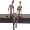 thumbnail image 1 of Statue de Couple en Bronze Coulé de 10,5 Pouces Assis Ensemble et Tenant la Main, 1 of 5