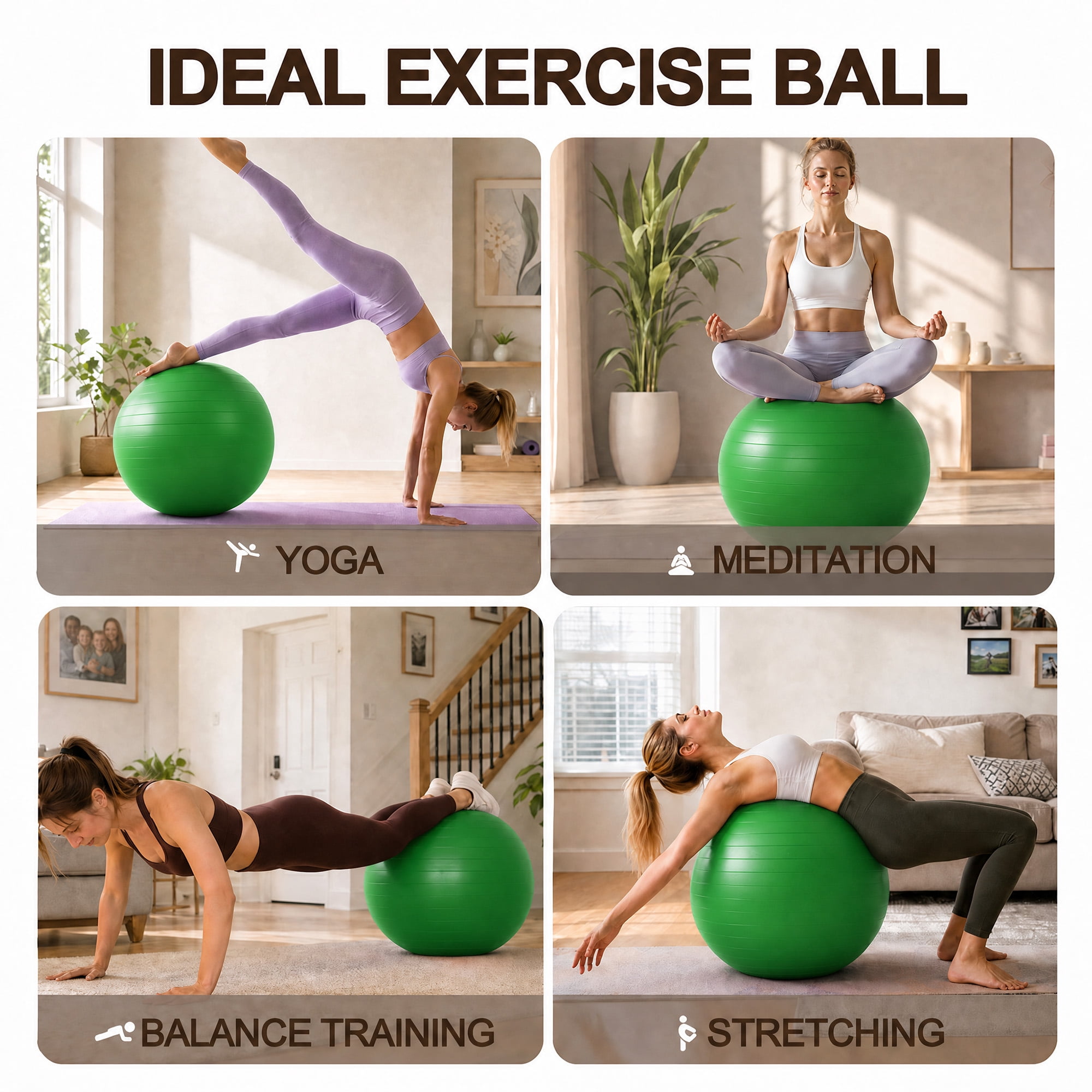 Signature Fitness 45 cm Yoga Exercise Ball with Foot Pump, Anti-Burst Slip-Resistant Stability Ball for Pregnancy, Pilates, Fitness, Balance & Core Workouts, Green