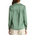 thumbnail image 4 of INSPIRE CHIC Women's Elegant Shirts V Neck Point Collar Long Sleeve Smooth Satin Blouse L Dusty Green, 4 of 9