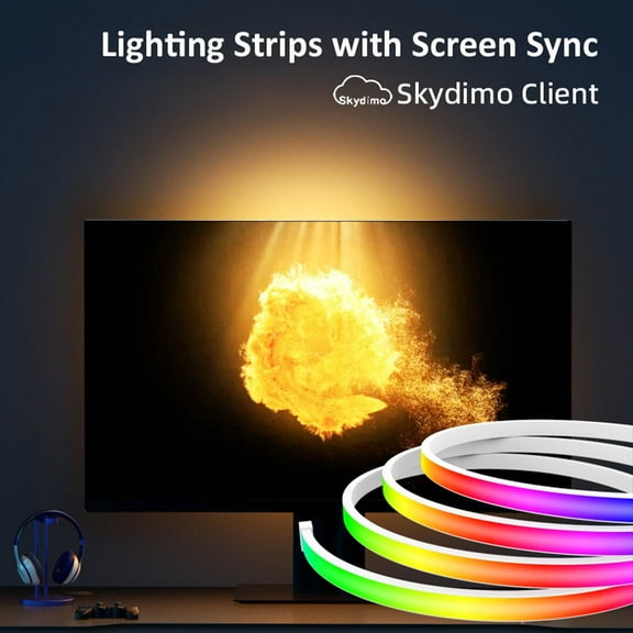 Skydimo RGB Computer Ambient Lighting Strip with Screen Sync, Gaming LED Backlight for Monitors, Immersive RGB Lighting Effects for Gaming, Movies, and Cyberpunk Setup, USB-Powered, Easy Installation