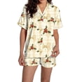 thumbnail image 1 of Pyjama pour Femmes en Satin Imprimé Graphique, Mignon, Tenue de Nuit, Boutons, Hauts à Manches Courtes, Ensembles de Shorts, 1 of 5