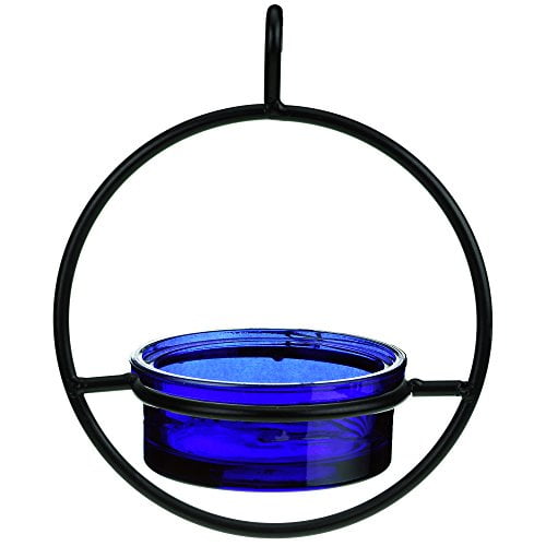Mosaic Birds Recycled Glass & Metal Hanging Bird Feeder for Outdoors-Oriole Feeder for Garden- Bluebird Feeder - Cobalt Blue