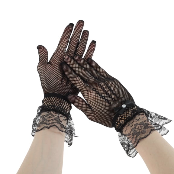 Unique Bargains 1 Pair Sunblock Mittens Fishing Net Rhinestone Sun Block Driving Gloves for Women Black