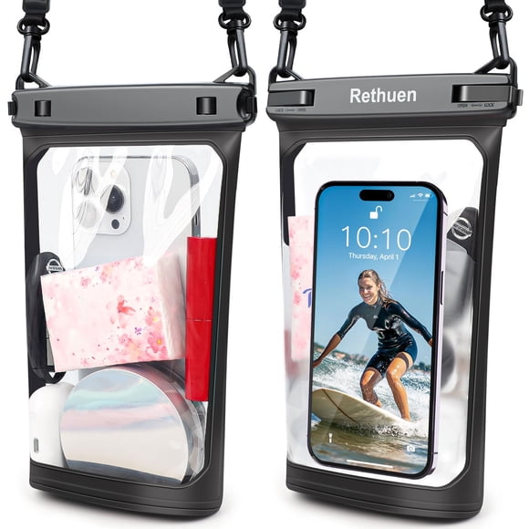 Funda impermeable para teléfono Rethuen Floating, paquete de 2, negra