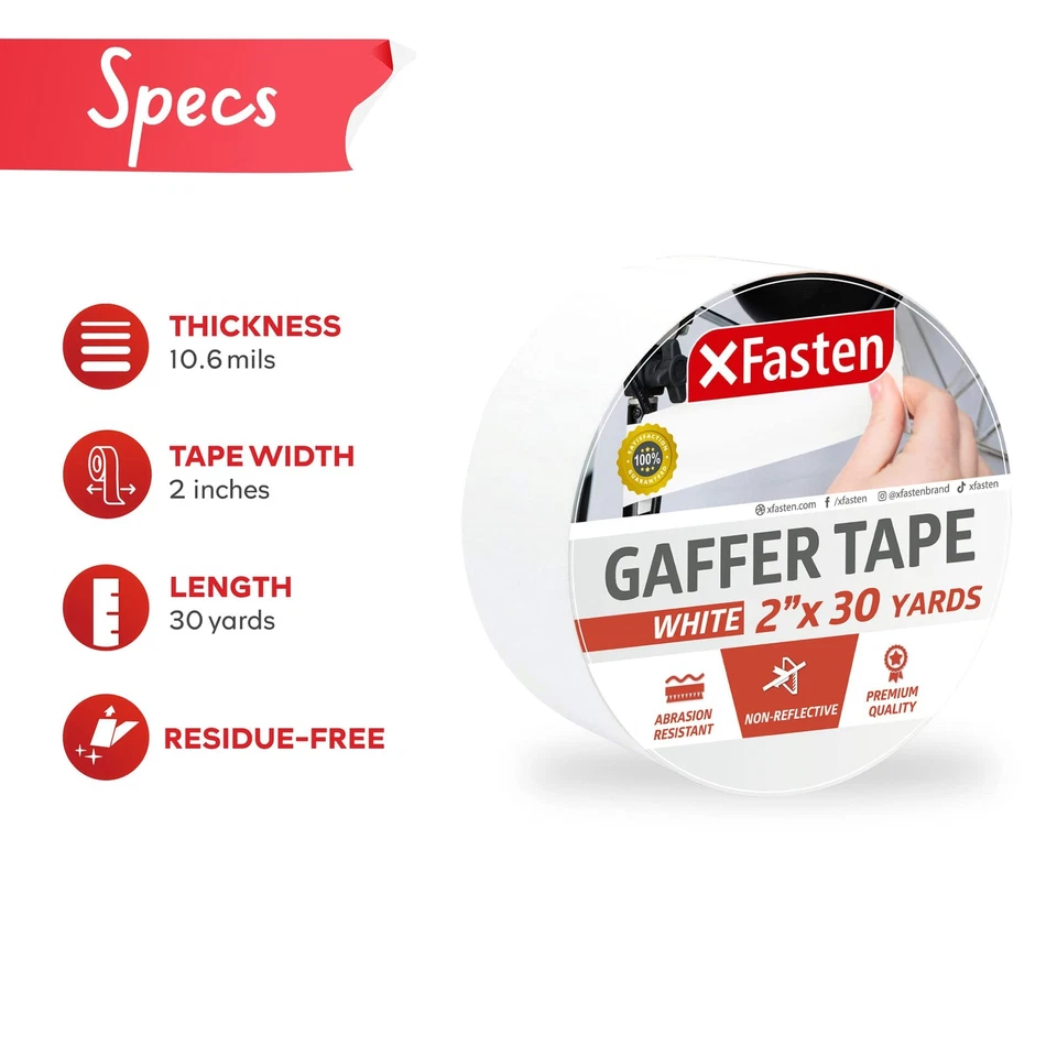 BUTTERFLY- Xfasten White Gaffer Tape 2 Inch X 30 Yards, Non-Reflective Matte Finish, No ...
