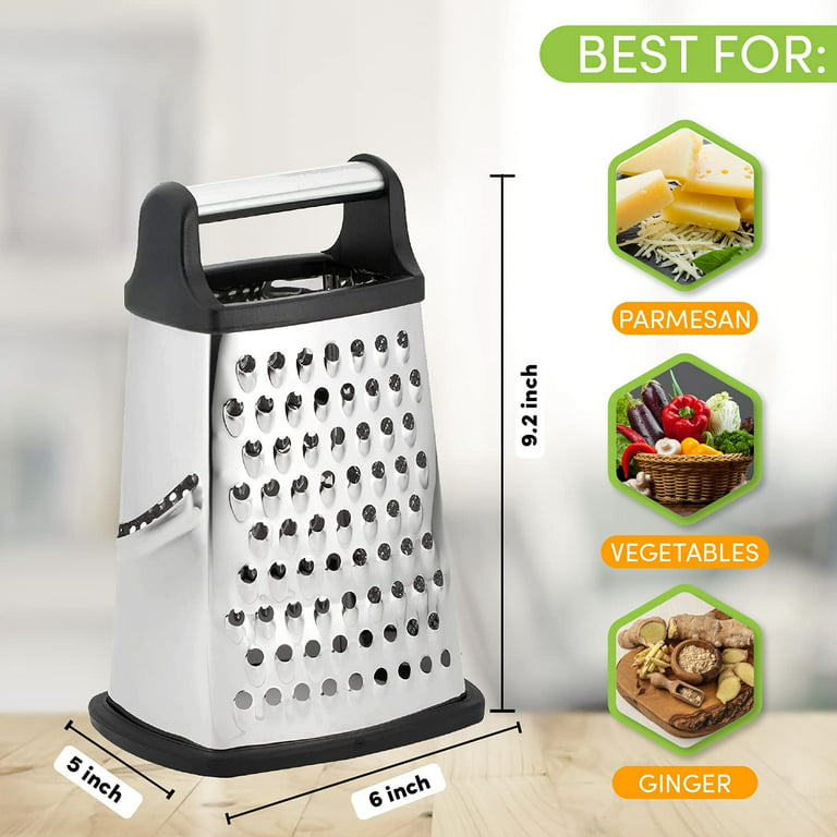 Spring Chef Professional Cheese Grater With Storage Container, Stainless  Steel & Soft Grip Handle, 4 Sided Manual Kitchen Food Shredder Best Box