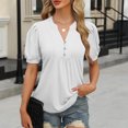 thumbnail image 2 of fatyb Women's Button V Neck Tunic Tops Short Sleeve Pleated T Shirts Loose Summer Casual Blouses, 2 of 7