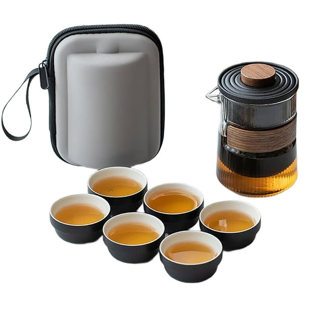 de Té de Cerámica Anticalor, una Tetera, Cuatro Vasos, Portátil, Juego de Té de Viaje, Estilo Simple, .