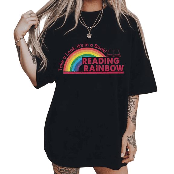 Distressed Vintage Reading Shirts Black S-5XL Delightful Book Lover Reading Rainbow Print Tshirt Graphic Tees Tops