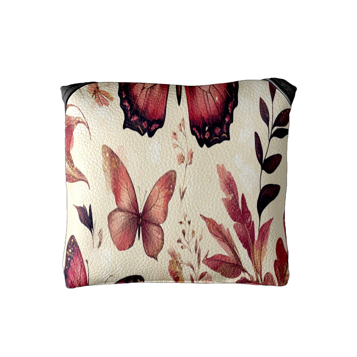 Golf Mallet Putter Cover Premium Leather Waterproof Golf Putter Head Cover with Magnetic Closure Rose-red Butterfly