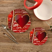 Heart Love Valentine Quote Potholders Set Trivets Set 100% Pure Cotton Thread Weave Hot Pot Holders Set of 2, Stylish Coasters, Hot Pads, Hot Mats,Spoon Rest For Cooking and Baking