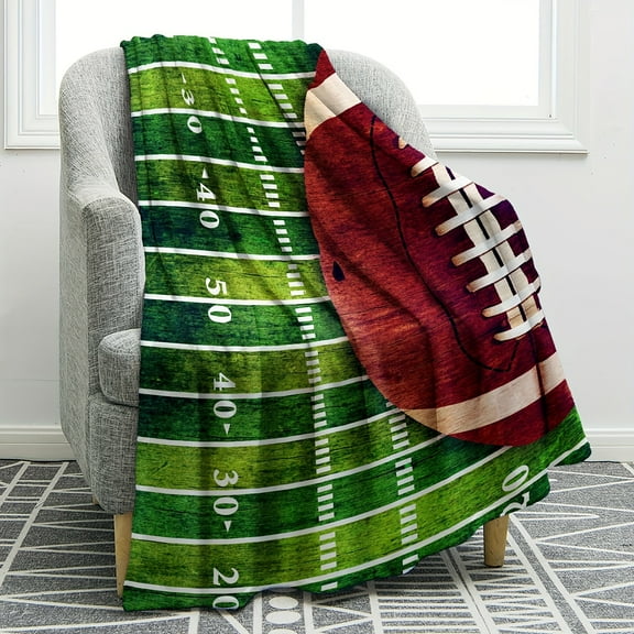 1pc Vibrant Football Field Design Flannel Blanket - Hypoallergenic, All-Season Comfort for Couch, Bed, Office, and Travel - Ideal Gift for Sports Enthusiasts