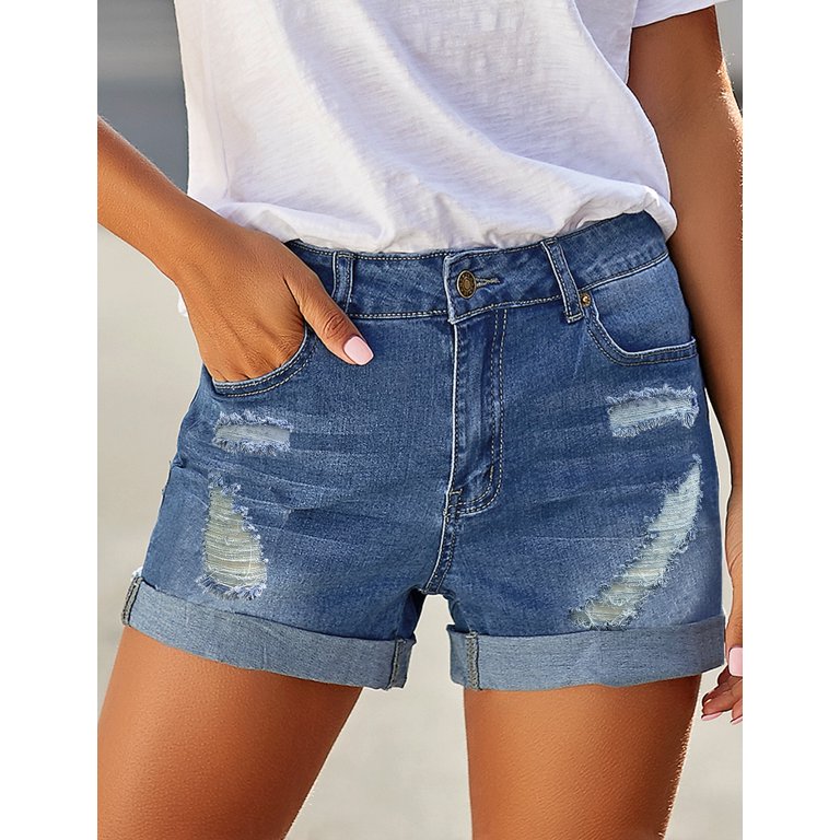 luvamia Women's Casual High Waisted Denim Shorts Ripped Stretchy