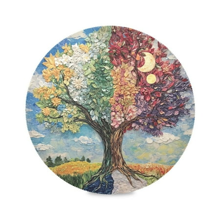

Round Placemat Set 15.4 Inch Diameter Table Mats Heat-Resistant Decorative for Dining Tables Trees for All Seasons