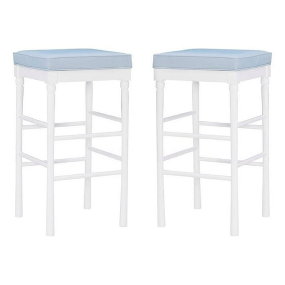 Linon Drake Commercial Grade Set of 2 Faux Leather Barstools in White Wood