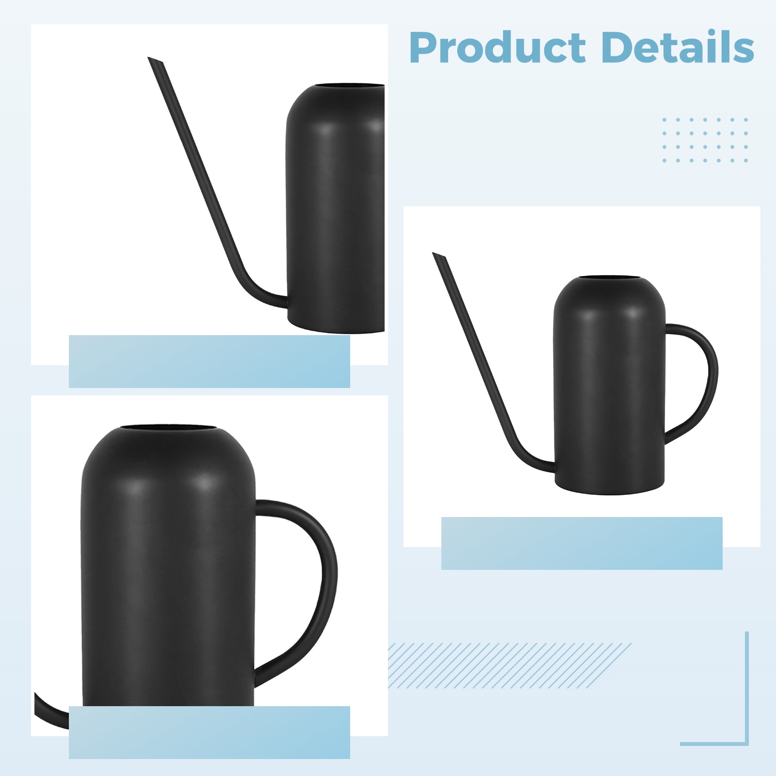 Long Spout Watering Can for Indoor Plants, 50.7 fl oz（1500 ml） Stainless Steel, Vintage Metal Design, Black Matte Finish, Precision Water Flow for Gardens and Houseplants