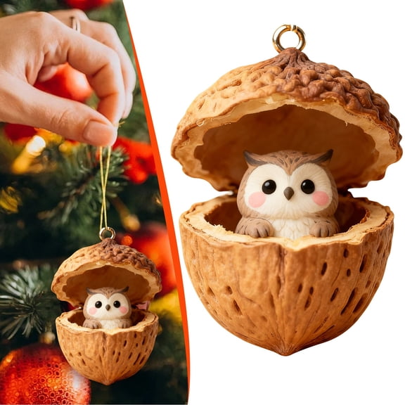 Goujian Forest Animal Acorn Ornaments,2D Christmas Owl Decor,Cozy Forest Animal Hanging Ornament for Christmas Tree, Home Party Decoration