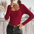 thumbnail image 4 of XPMWRP Women's Solid Color Sweaters Fall Fashion Ribbed Long Sleeve Lightweight Knit Square Neck Tops Cute and Trendy Outfits Red XL, 4 of 8
