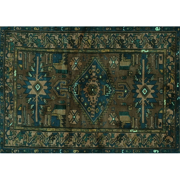 Ahgly Company Machine Washable Indoor Rectangle Persian Turquoise Blue Traditional Area Rugs, 7' x 10'